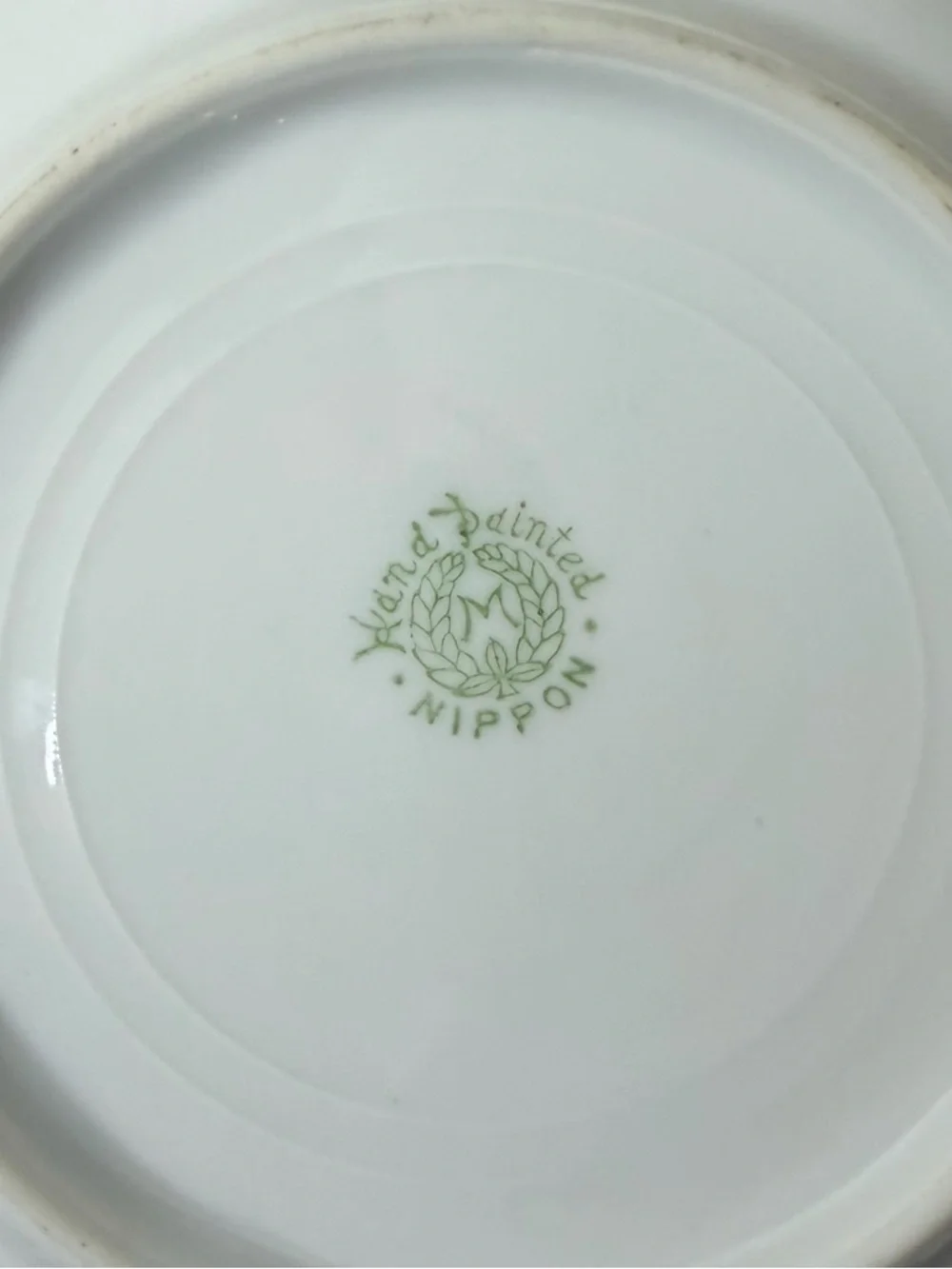 Vintage Nippon Hand Painted Red Floral Porcelain Plate Green Crown Scallop Edge